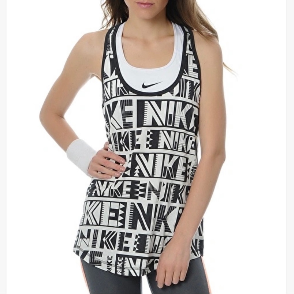 Nike Repeat Logo Print Relaxed Fit Racerback Tank Gray White Cotton-Medium